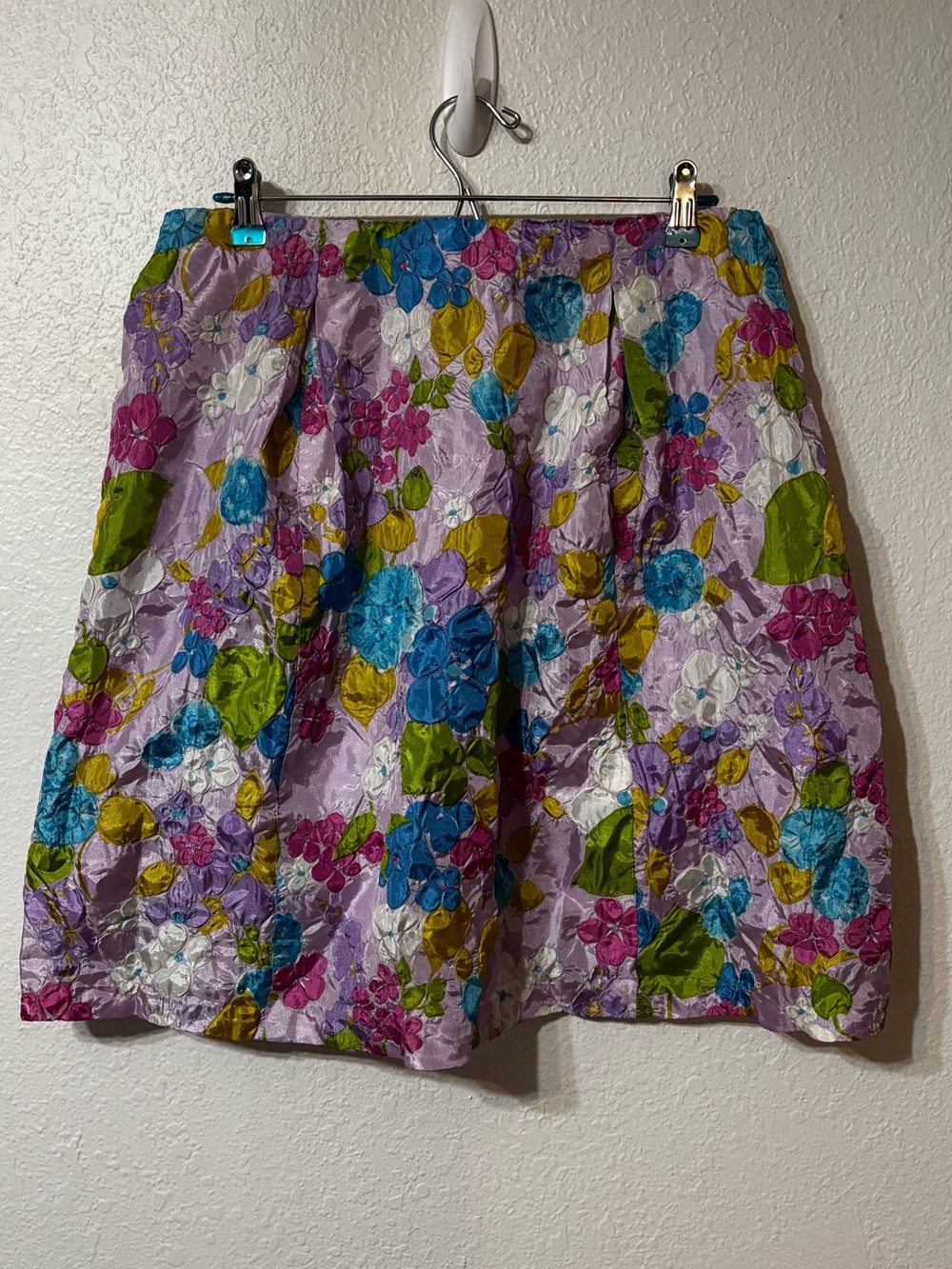 Vintage Floral Cloque Matelasse Textured Mini Skirt Lilac Purple XL